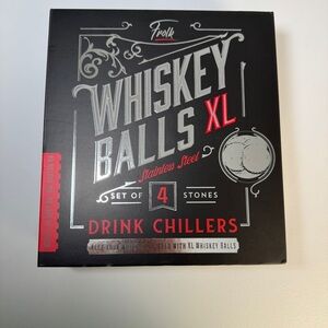 Whiskey Balls XL Stainless Steel Drink Chillers Set of 4 w/ Tongs Like New
